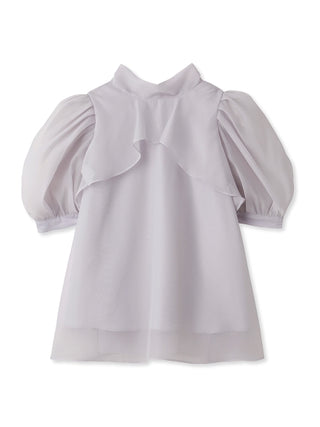  Organza See-Through Puff Sleeve Turtle Neck Blouse in light blue, A Premium, Fashionable, and Trendy Women's Tops at SNIDEL USA
