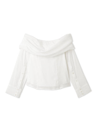  Sheer Off Shoulder Blouse in white, A Premium, Fashionable, and Trendy Women's Tops at SNIDEL USA