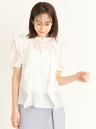 Sheer Frill Blouse in white, A Premium, Fashionable, and Trendy Women's Tops at SNIDEL USA