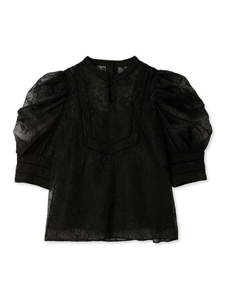  Oriental Puff Sleeve Lace Blouses in black, A Premium, Fashionable, and Trendy Women's Tops at SNIDEL USA