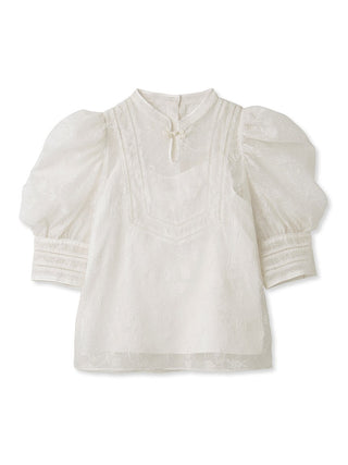  Oriental Puff Sleeve Lace Blouses in off-white, A Premium, Fashionable, and Trendy Women's Tops at SNIDEL USA