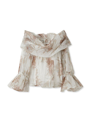 Off the Shoulder Washer Sheer Blouse in pink beige, Premium Fashionable Women's Tops Collection at SNIDEL USA