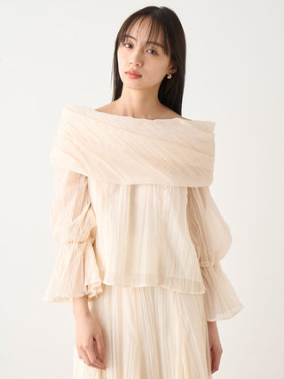 Off the Shoulder Washer Sheer Blouse in ivory, Premium Fashionable Women's Tops Collection at SNIDEL USA