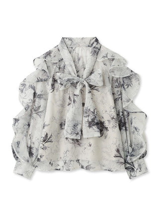 Bow Tie Ruffle Shirt in Flower, Premium Fashionable Women's Tops Collection at SNIDEL USA.
