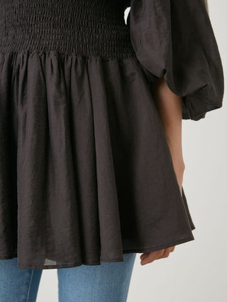 Bohemian Smocked Off-Shoulder Blouse in Black, Premium Fashionable Women's Tops Collection at SNIDEL USA.