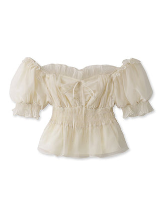 Gathered Ruffle Off-Shoulder Blouse in Ivory, Premium Fashionable Women's Tops Collection at SNIDEL USA.