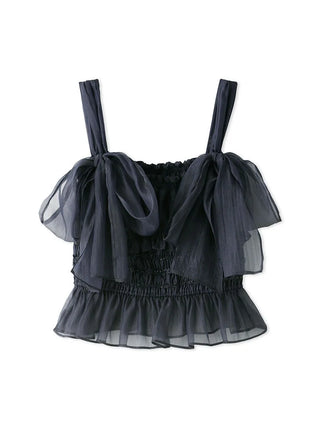Bow Tie Strap Smocked Cropped Top in Dark Navy at Premium Fashionable Women's Tops Collection at SNIDEL USA