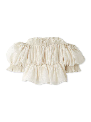 Jacquard Volume Gathered Off-Shoulder Ruffle Blouse in IVORY, Premium Fashionable Women's Tops Collection at SNIDEL USA.