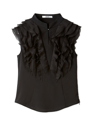 Ruffle Front Sleeveless Blouse in BLACK, Premium Fashionable Women's Tops Collection at SNIDEL USA.