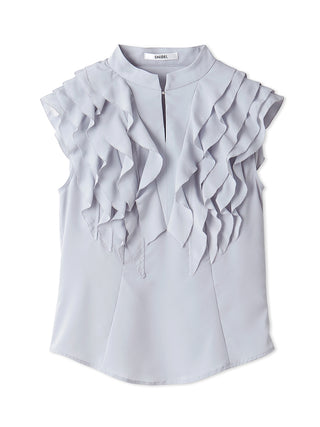 Ruffle Front Sleeveless Blouse in LIGHT BLUE, Premium Fashionable Women's Tops Collection at SNIDEL USA.