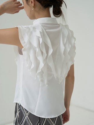 Ruffle Front Sleeveless Blouse in WHITE, Premium Fashionable Women's Tops Collection at SNIDEL USA.