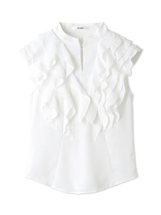 Ruffle Front Sleeveless Blouse in WHITE, Premium Fashionable Women's Tops Collection at SNIDEL USA.