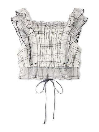 Smocked Ruffle Lace Crop Top in MIX, Premium Fashionable Women's Tops Collection at SNIDEL USA.