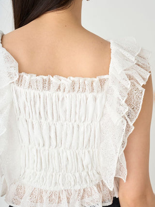 Smocked Ruffle Lace Crop Top in WHITE, Premium Fashionable Women's Tops Collection at SNIDEL USA.