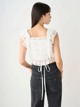 Smocked Ruffle Lace Crop Top in WHITE, Premium Fashionable Women's Tops Collection at SNIDEL USA.