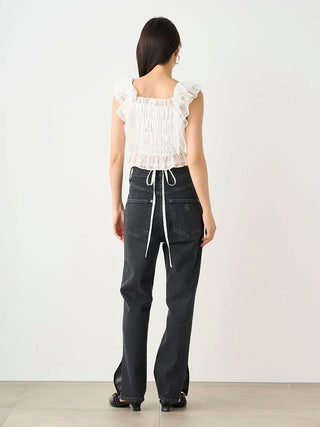 Smocked Ruffle Lace Crop Top in WHITE, Premium Fashionable Women's Tops Collection at SNIDEL USA.