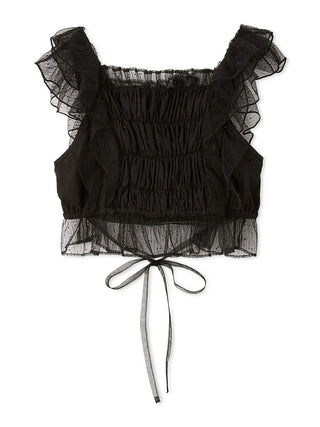 Smocked Ruffle Lace Crop Top in BLACK, Premium Fashionable Women's Tops Collection at SNIDEL USA.