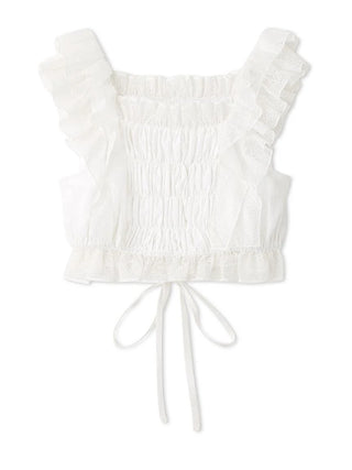 Smocked Ruffle Lace Crop Top in WHITE, Premium Fashionable Women's Tops Collection at SNIDEL USA.