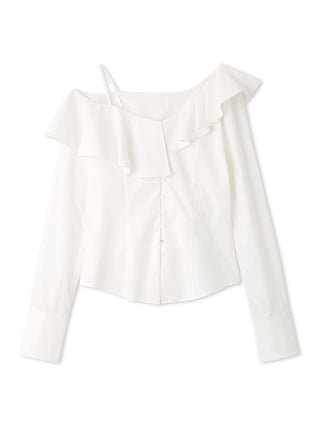 Asymmetric Off-Shoulder Ruffled Blouse in WHITE, Premium Fashionable Women's Tops Collection at SNIDEL USA.