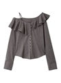 Asymmetric Off-Shoulder Ruffled Blouse in GRAY, Premium Fashionable Women's Tops Collection at SNIDEL USA.