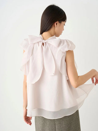 Sustainable High Neck Sleeveless Ruffle Blouse in OFF WHITE, Premium Fashionable Women's Tops Collection at SNIDEL USA.