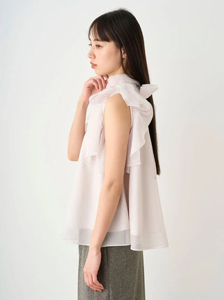 Sustainable High Neck Sleeveless Ruffle Blouse in OFF WHITE, Premium Fashionable Women's Tops Collection at SNIDEL USA.