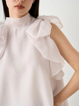 Sustainable High Neck Sleeveless Ruffle Blouse in OFF WHITE, Premium Fashionable Women's Tops Collection at SNIDEL USA.