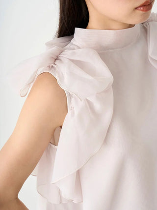 Sustainable High Neck Sleeveless Ruffle Blouse in OFF WHITE, Premium Fashionable Women's Tops Collection at SNIDEL USA.