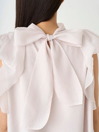 Sustainable High Neck Sleeveless Ruffle Blouse in OFF WHITE, Premium Fashionable Women's Tops Collection at SNIDEL USA.