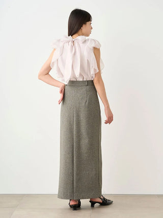 Sustainable High Neck Sleeveless Ruffle Blouse in OFF WHITE, Premium Fashionable Women's Tops Collection at SNIDEL USA.