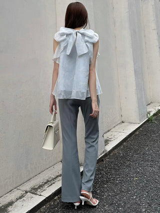 Sustainable High Neck Sleeveless Ruffle Blouse in LIGHT BLUE, Premium Fashionable Women's Tops Collection at SNIDEL USA.