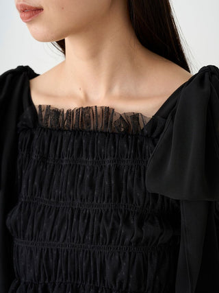 Sheer Ruffle Off-Shoulder Top in Black, Premium Fashionable Women's Tops Collection at SNIDEL USA