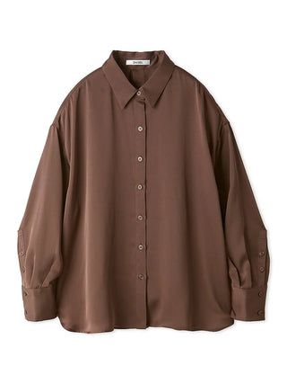 Relaxed Fit Satin Long Sleeve Shirt in Brown, Women's Luxurious Loungewear Outfits & Accessories at SNIDEL USA