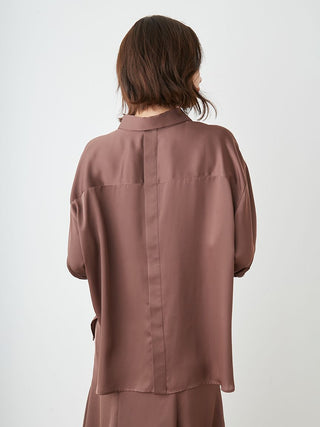 Relaxed Fit Satin Long Sleeve Shirt in Brown, Women's Luxurious Loungewear Outfits & Accessories at SNIDEL USA