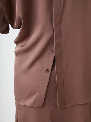 Relaxed Fit Satin Long Sleeve Shirt in Brown, Women's Luxurious Loungewear Outfits & Accessories at SNIDEL USA