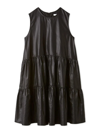 Sleeveless Tiered Faux Leather Mini Dress in Black, Luxury Women's Dresses at SNIDEL USA