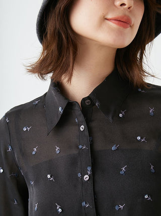 Woman in Embroidery Cropped Shirt Front View