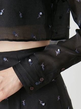 Woman in Embroidery Cropped Shirt Close up