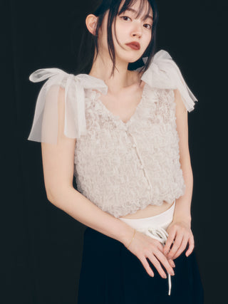 Tulle Shirred Cropped Top