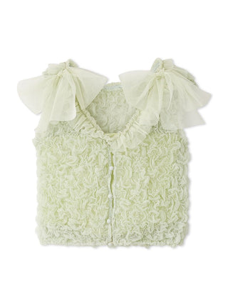 Ribbon Tie Shoulder Ruffle Crop Top in Mint, Premium Fashionable Women's Tops Collection at SNIDEL USA