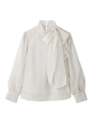 Sustainable Ruffle Ribbon Organza Blouse in Light Gray, Premium Fashionable Women's Tops Collection at SNIDEL USA