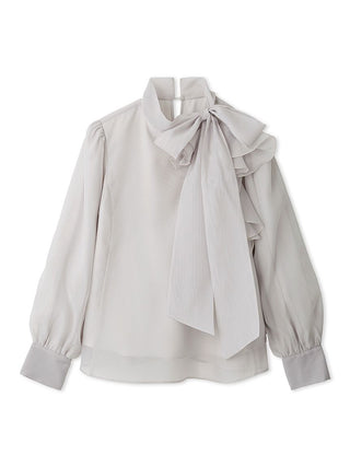 Sustainable Ruffle Ribbon Organza Blouse in Light Gray, Premium Fashionable Women's Tops Collection at SNIDEL USA