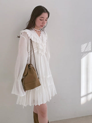 Cotton Like Ruffle Collar Tunic