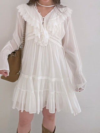 Cotton Like Ruffle Collar Tunic