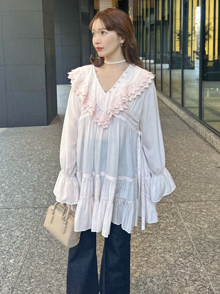 Cotton Like Ruffle Collar Tunic