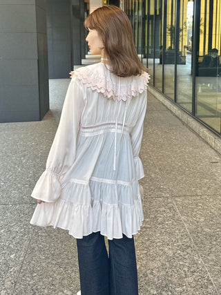 Cotton Like Ruffle Collar Tunic