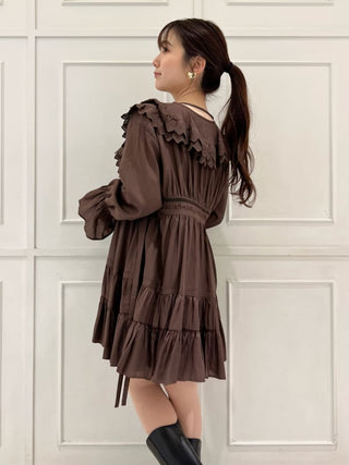 Boho Tunic Ruffle Top in Brown, Premium Fashionable Women's Tops Collection at SNIDEL USA