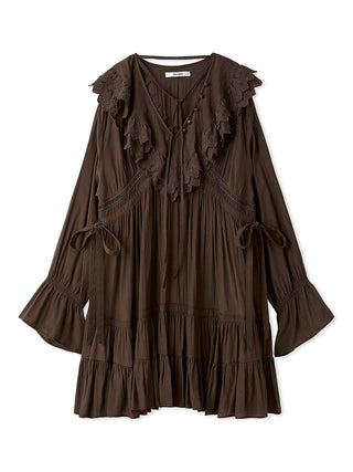 Boho Tunic Ruffle Top in Brown, Premium Fashionable Women's Tops Collection at SNIDEL USA