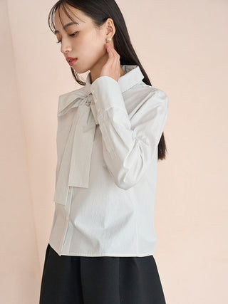 Ribbon Motif Logo Shirt in White, Premium Fashionable Women's Tops Collection at SNIDEL USA