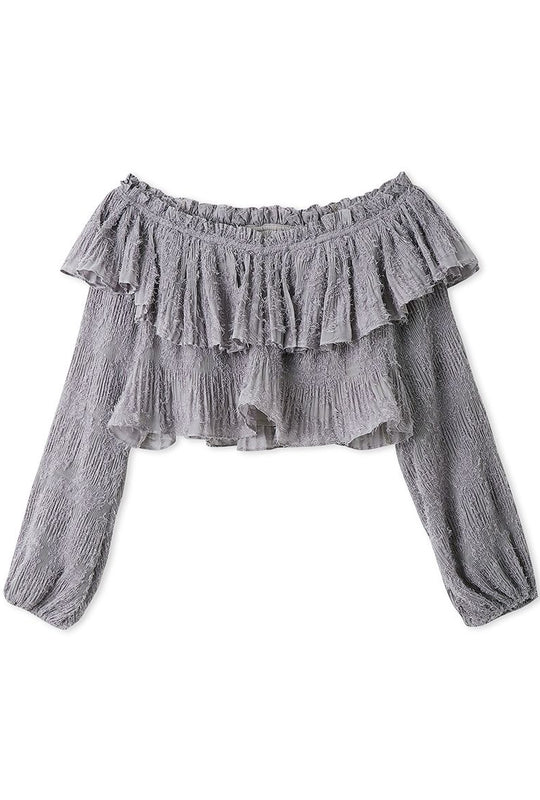 Vintage-Inspired Layered Ruffle Top in Gray, Premium Fashionable Women's Tops Collection at SNIDEL USA